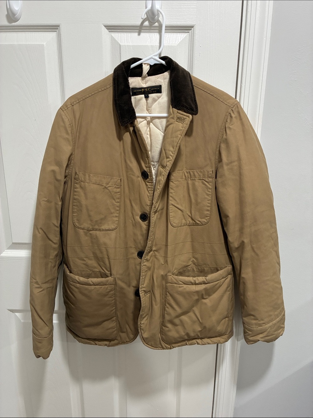 Warm Tan Quilted Barn Jacket with Corduroy Collar